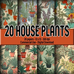 20 Vintage House Plant Seamless Digital Papers