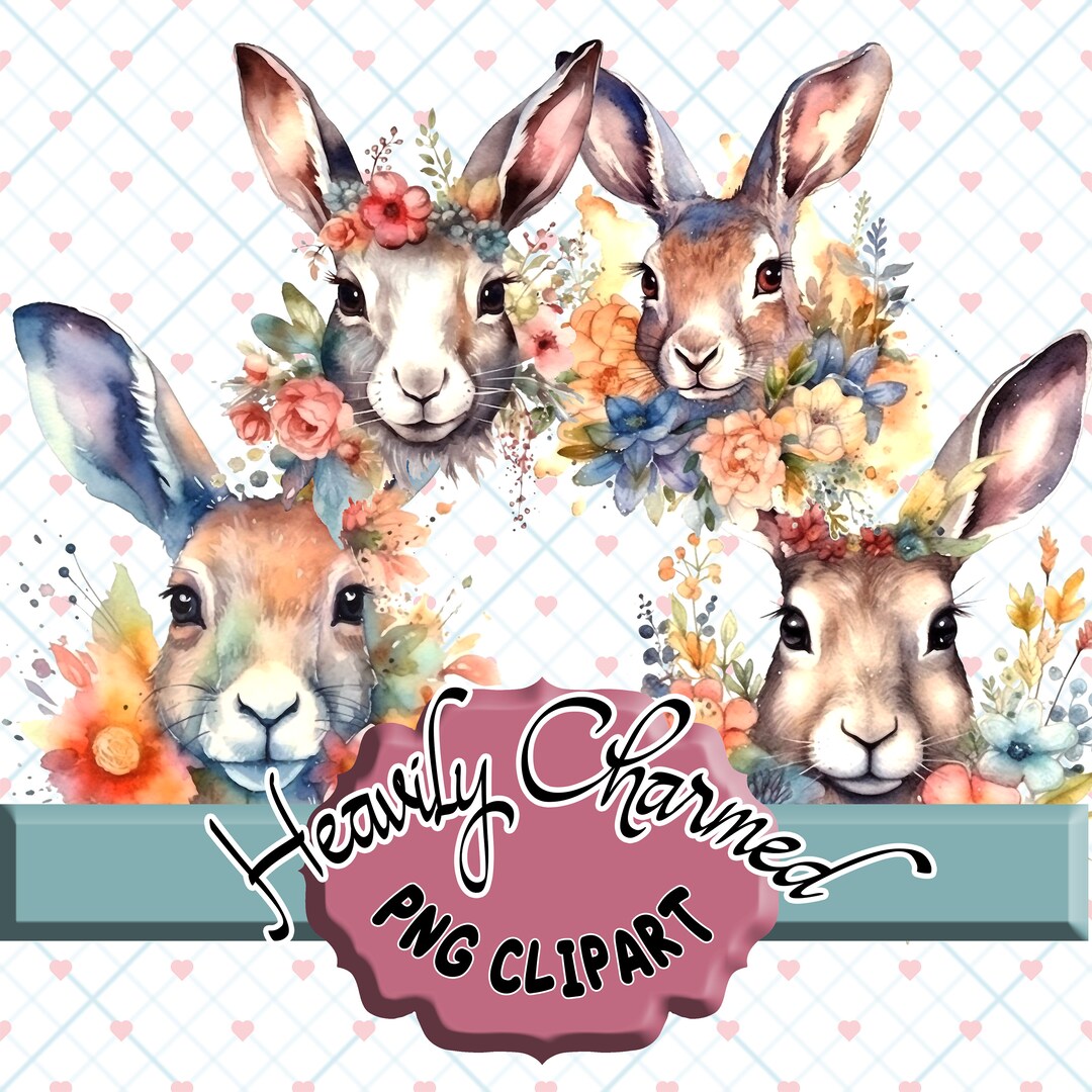 Watercolor Bunny Rabbit With Flowers Clipart PNG Transparent Bundle ...