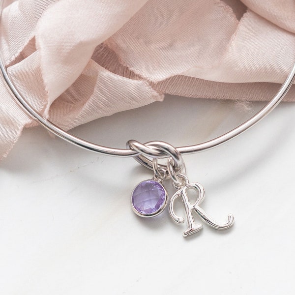 Personalised knot bangle, bridesmaid present, tie the know gift, friendship charm bracelet, birthday gift for her, custom women's jewellery