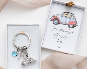 Car keyring, personalised gifts, new car charm, birthstone letter, congratulation driving test pass, passed test instructor thank you gift