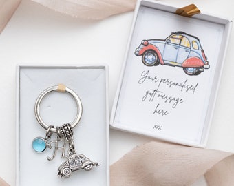 Car keyring, personalised gifts, new car charm, birthstone letter, congratulation driving test pass, passed test instructor thank you gift