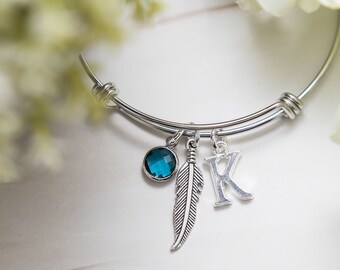 Pulsera de plumas, brazalete ajustable, regalos personalizados, regalo de recuerdo