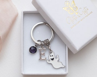 Ghost keyring, personalised gifts, Halloween 2026, ghost hunter keychain, spooky season, October birthday, ghoul bag charm