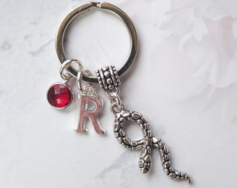 Snake keyring personalised gifts birthstone initial reptile gift bag charm