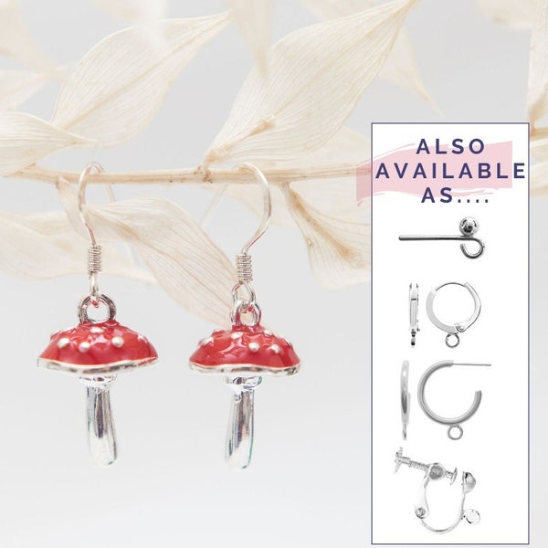 Toadstool earrings, red mushroom gifts, whimsical fairy tale, 925 silver ear wires, women's jewellery, cottage core, woodland, shroom nature