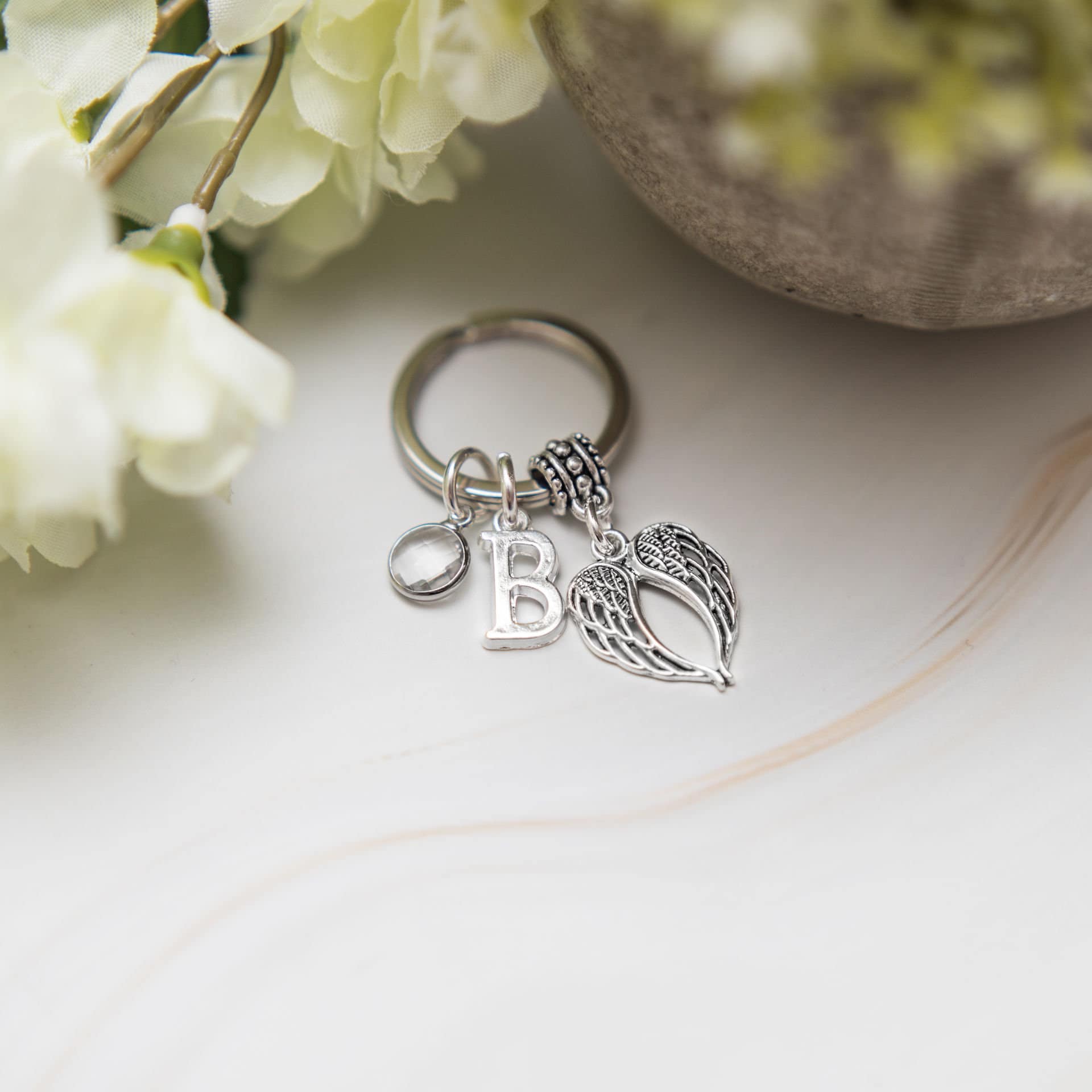 Angel Wing Keychain, Guardian Angel Keyring, Personalised Gifts, Letter ...