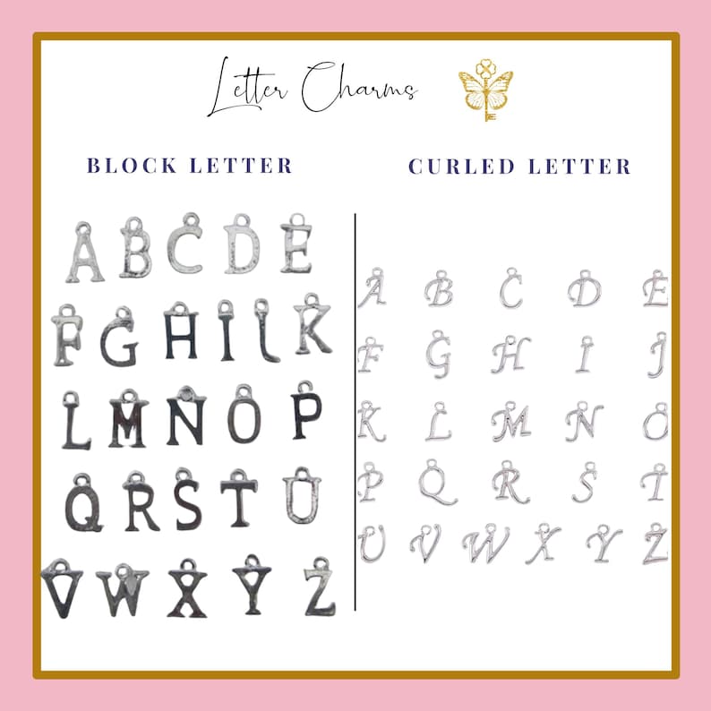 Puede incluir: Un gr&aacute;fico que muestra dos estilos de abalorios de letras, en bloque y cursiva. Las letras del alfabeto se muestran en ambos estilos.