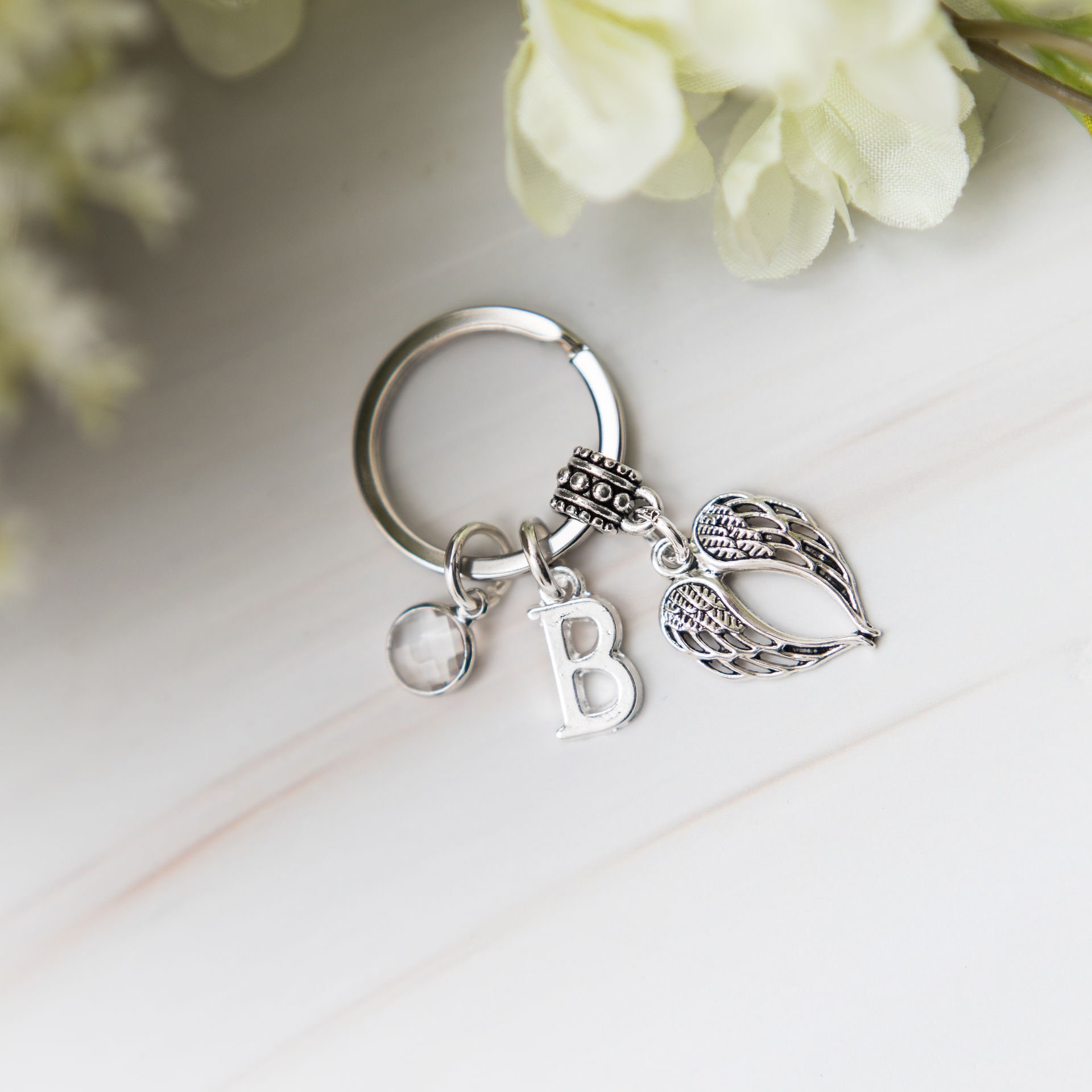 Angel Wing Keychain, Guardian Angel Keyring, Personalised Gifts, Letter ...
