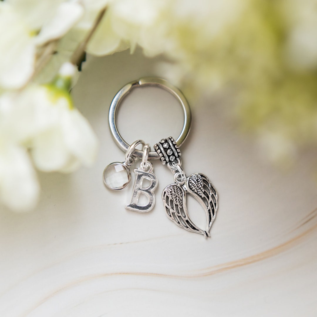 Angel Wing Keychain, Guardian Angel Keyring, Personalised Gifts, Letter ...