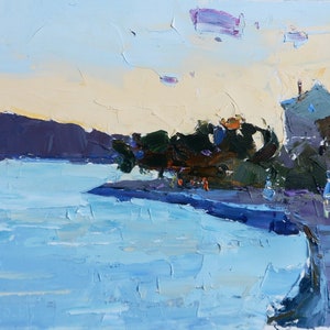 Croazia Paesaggio Dipinto Originale Dipinto a Olio Olio su Carta Belle Arti Dipinto Estivo