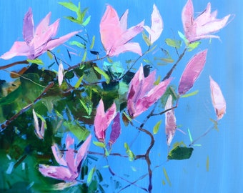 Magnolia Blossoms Painting Original Oil Painting Oil on Canvas  Fine Art Impressionism by Y. Dulin