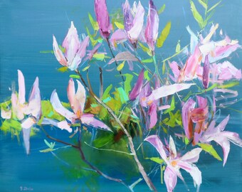 Magnolia Blossoms Painting Original Oil Painting Oil on Canvas  Fine Art Impressionism by Y. Dulin