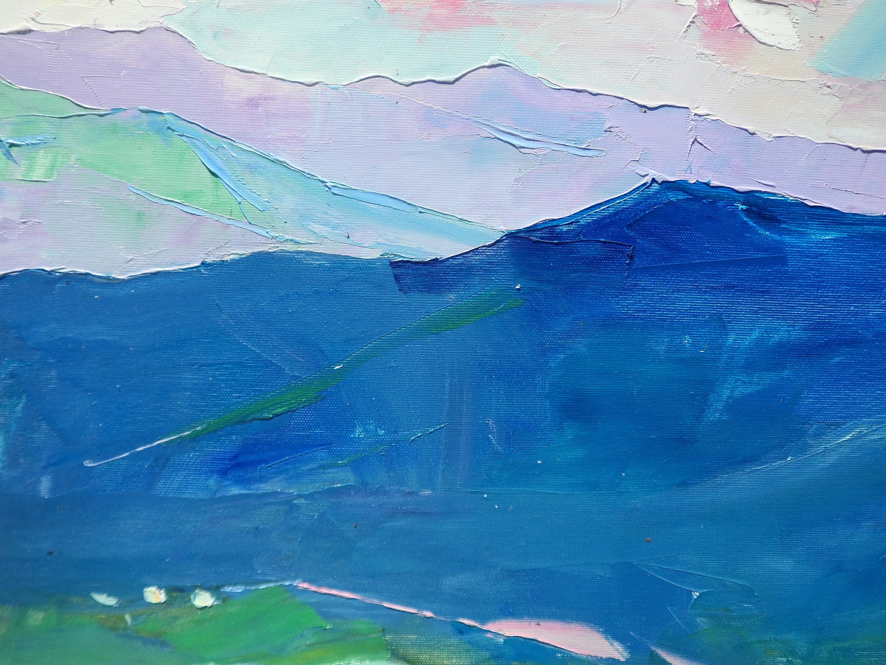 Ukrainian Mountain Landscape Oil Painting, Blue Art (19.6x23.6 IN