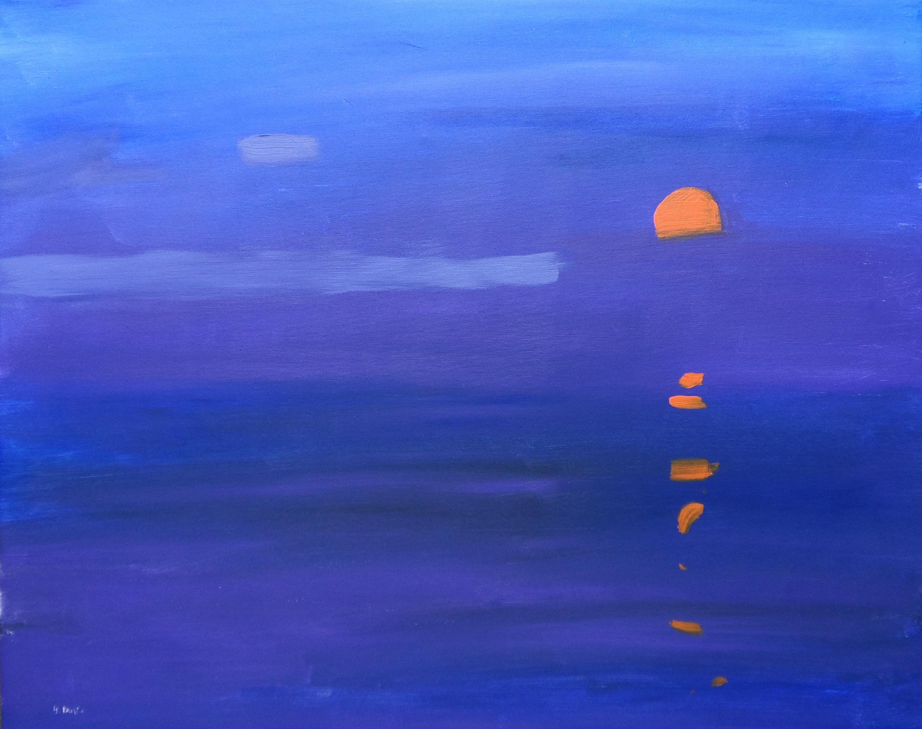 オリジナルアクリル画 月の風景画：青い夜の海と空のアート - Etsy 日本