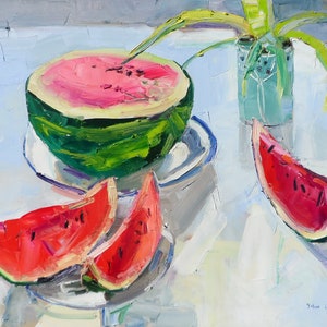 Watermelon Painting Original Oil Painting Fine Art Summer Impressionist