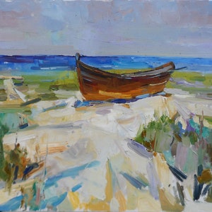 Boat Landscape,Original Oil Painting, Oil on Canvas, Fine Art, Painting Impressionism