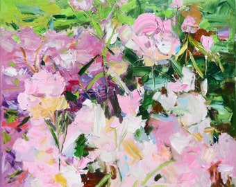 Azalea Flowers Rhododendron Blossoms Painting Garden Original Oil Painting Oil on Canvas  Fine Art Impressionism