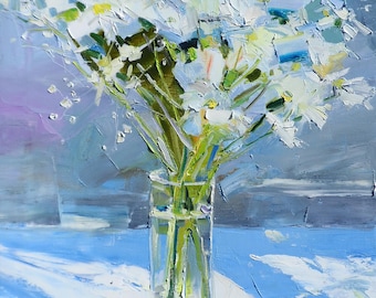 Daisies Flowers Painting Original Oil Painting on Canvas  Fine Art Impressionism