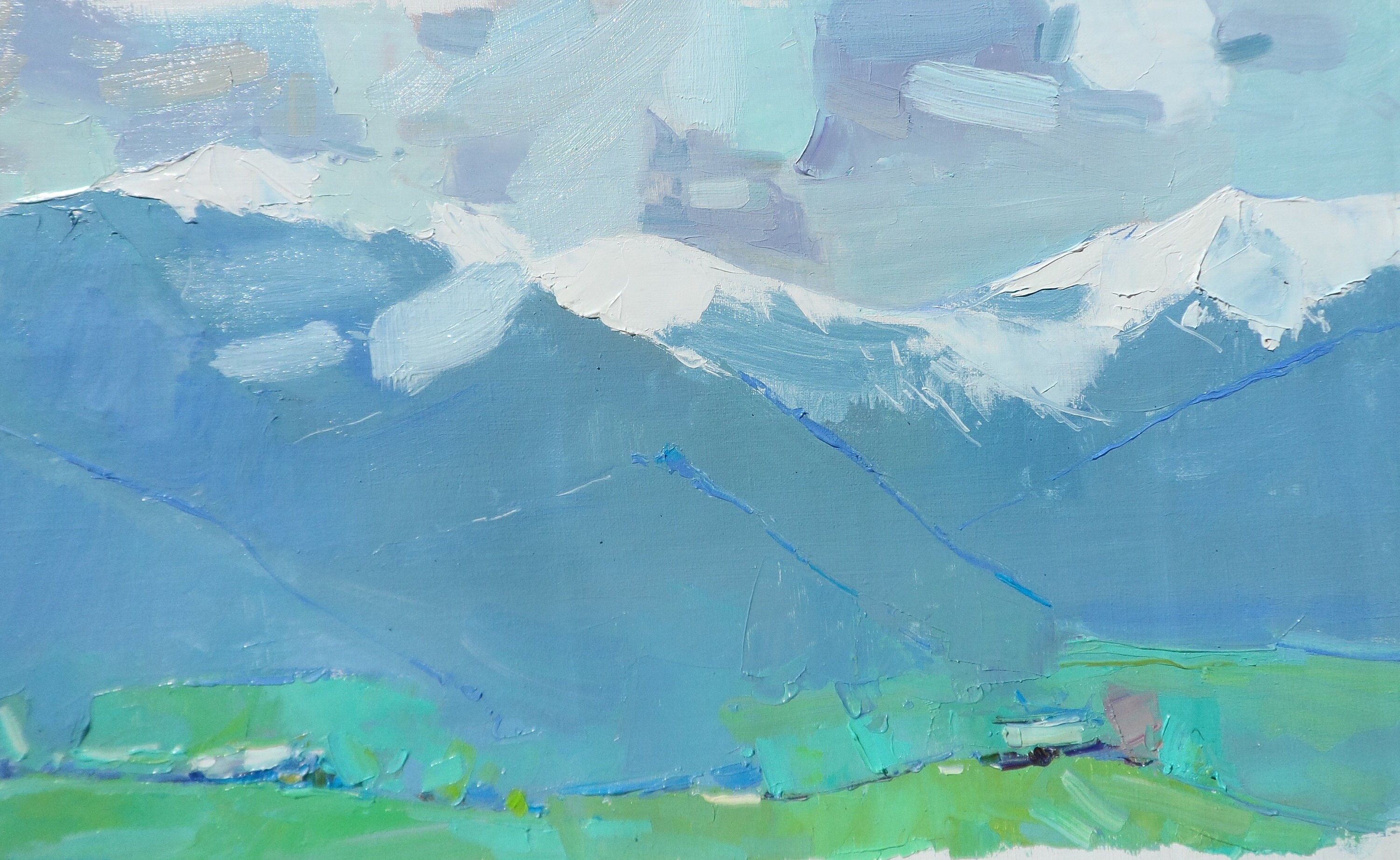 【F4号】good blue(spelling) 油絵 oil painting Original Oil Painting Oil on Canvas Alps Blue Art Fine Art