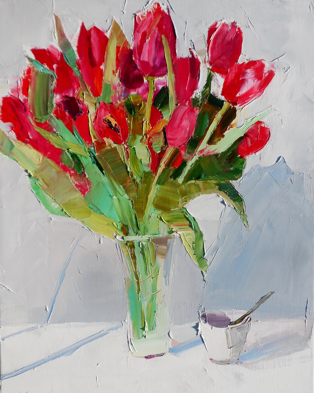 Flowers Ukraine Tulips Original Oil Painting Oil on Canvas Red Etsy