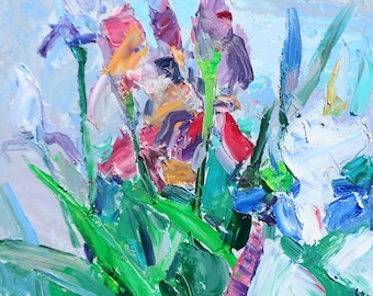 Irises  Flowers Painting Original Oil Painting Summer Art Fine Impressionism