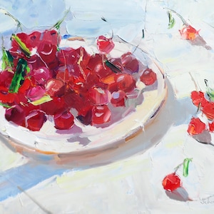 Cherry Still Life  Painting Original Art Oil Panel