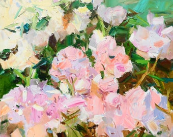 Rhododendron Blossoms Painting Garden Original Oil Painting Oil on Canvas  Fine Art Impressionism