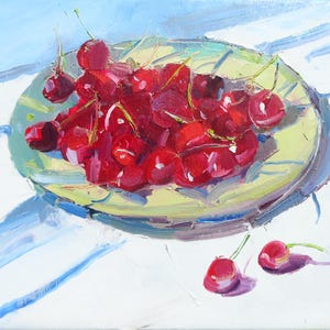Cherry Still Life  Painting Original Art Oil Canvas