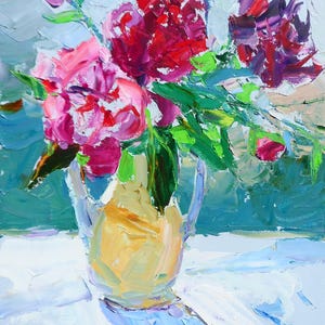 Peonies Flowers Blossoms Flowering Painting Original Art
