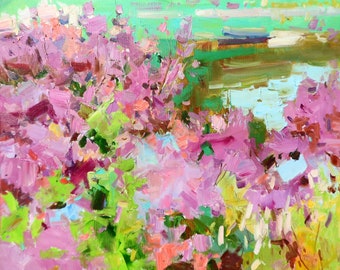 Azalea Flowers Rhododendron Blossoms Painting Garden Original Oil Painting Oil on Canvas  Fine Art Impressionism