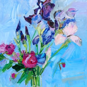 Flowers Irises Painting Peonies Original Oil Painting Oil on Canvas  Fine Art Impressionism