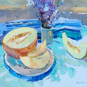 Sweet Melon Oil Painting on Canvas: Still Life Art