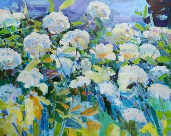 アジサイの油絵、花の印象派アート作品、8x8 - Etsy 日本