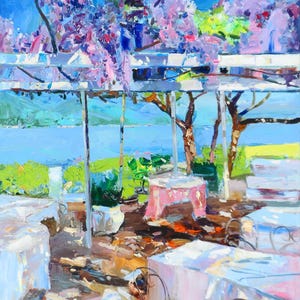 Lake Como Mountains Italy Cafe Painting Art Fine Art Landscape