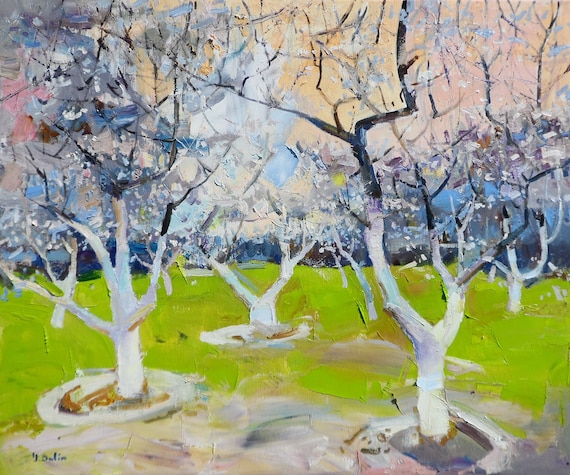 ブルーミングガーデンズ油絵：印象派美術、19.7x23.6インチ - Etsy 日本