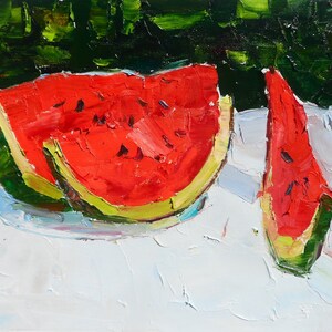 Original Oil Painting Watermelon Painting Impressionist Landscape Painting Blue Fine Art