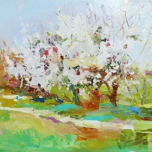 Cherry Blossoms Painting Original Oil Painting Oil on Canvas  Fine Art Impressionism by Y. Dulin