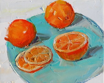 Orange Fruit Original Oil Painting Oil on Canvas Fine Art Impressionism