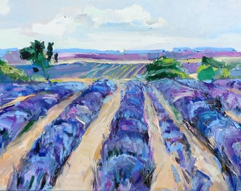 Pintura al óleo de flores de lavanda: Bellas artes impresionistas sobre lienzo