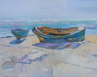 Boat Painting Sea Painting Original Oil Painting Oil on Canvas  Fine Art  Painting  Plein Air Painting