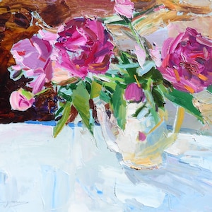 Peonies Flowers Blossoms Flowering Painting Original Art