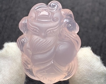 宝石のようなローズクォーツ九尾の狐の水晶彫刻 - 高品質 (~50g