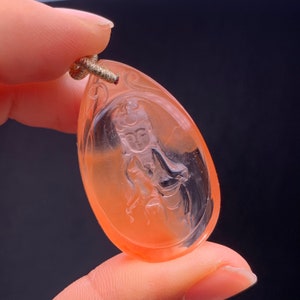18.4gram natürlicher roter Amphibole Quarz Rutilquarz chinesischen Guan Yin Kristall Anhänger-3