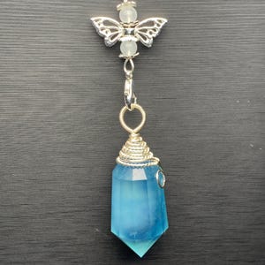 Natural aquamarine 12 sided vogel style Crystal Butterfly Star Charm, Alloy Setting pendulum