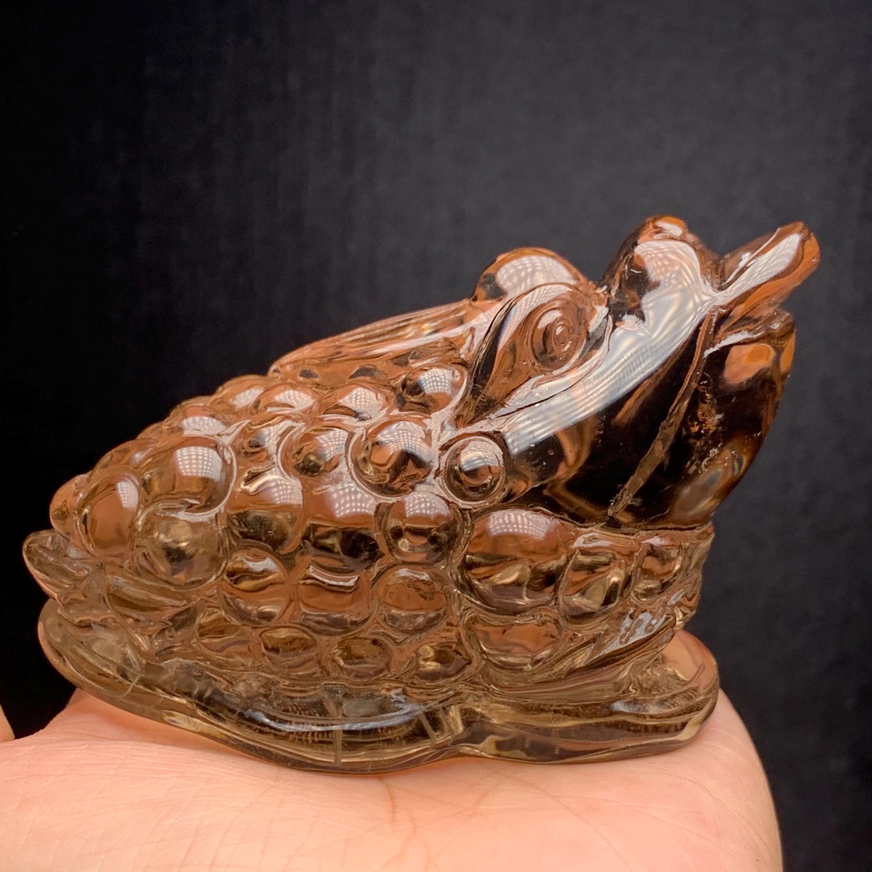 Natural Smoky Quartz Chinese Feng Shui Lucky Money Frog,three