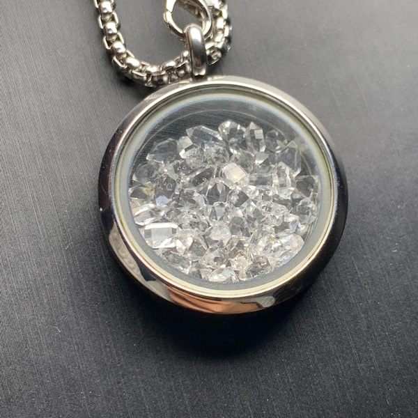 Natuurlijke herkimer diamanten sleutelhanger met roestvrijstalen ketting kan worden geopend