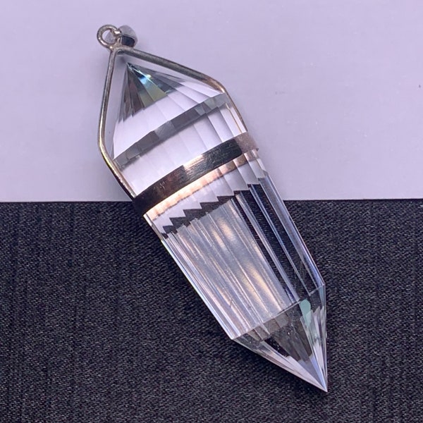 24 sided Vogel Style quartz Natural Clear Crystal sterling silver pendant DT Wand POINT healing