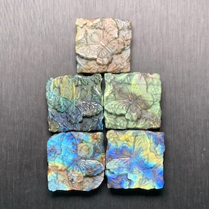 5pcs Natural blue orange labradorite faceted quartz butterfly carving crystal square