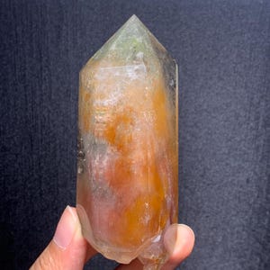 Natural yellow pink green blue Amphibole quartz with garden quartz Rutilated Quartz Crystal tower
