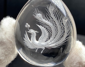 Natural Clear Quartz hand carve "phoenix" intaglio crystal pendant stone